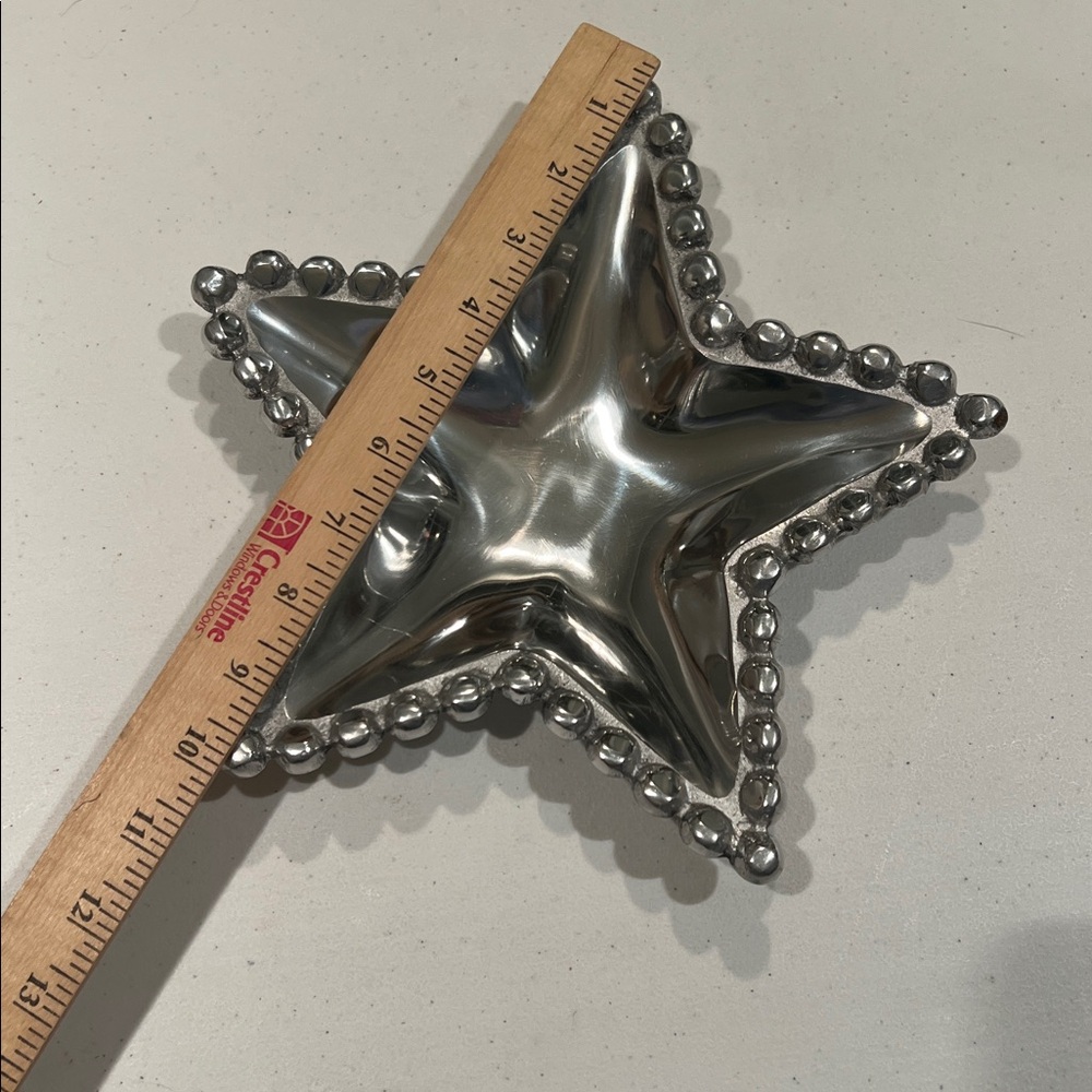 Artimino Silver Beaded Star Platter Trinket Dish Tarnish-Free Polished Aluminum - Picture 6 of 8